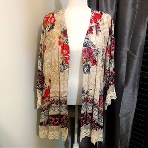 Umgee Red & Cream Floral Kimono